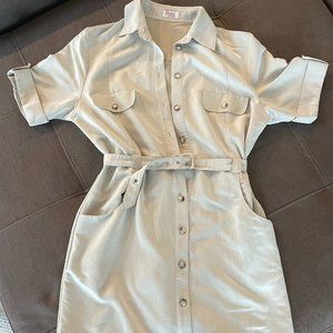 Short Sleeve Shirt Dress / Cream Color / Button Up with Belt